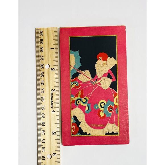 Vtg Art Deco Bridge Score Pad Booklet Lady Pink Dress with Umbrella 1920s-30s - Picture 5 of 5